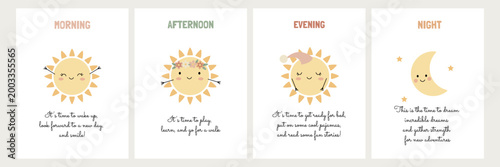 A set of cute posters on the theme “My Day” featuring a cute sun and moon