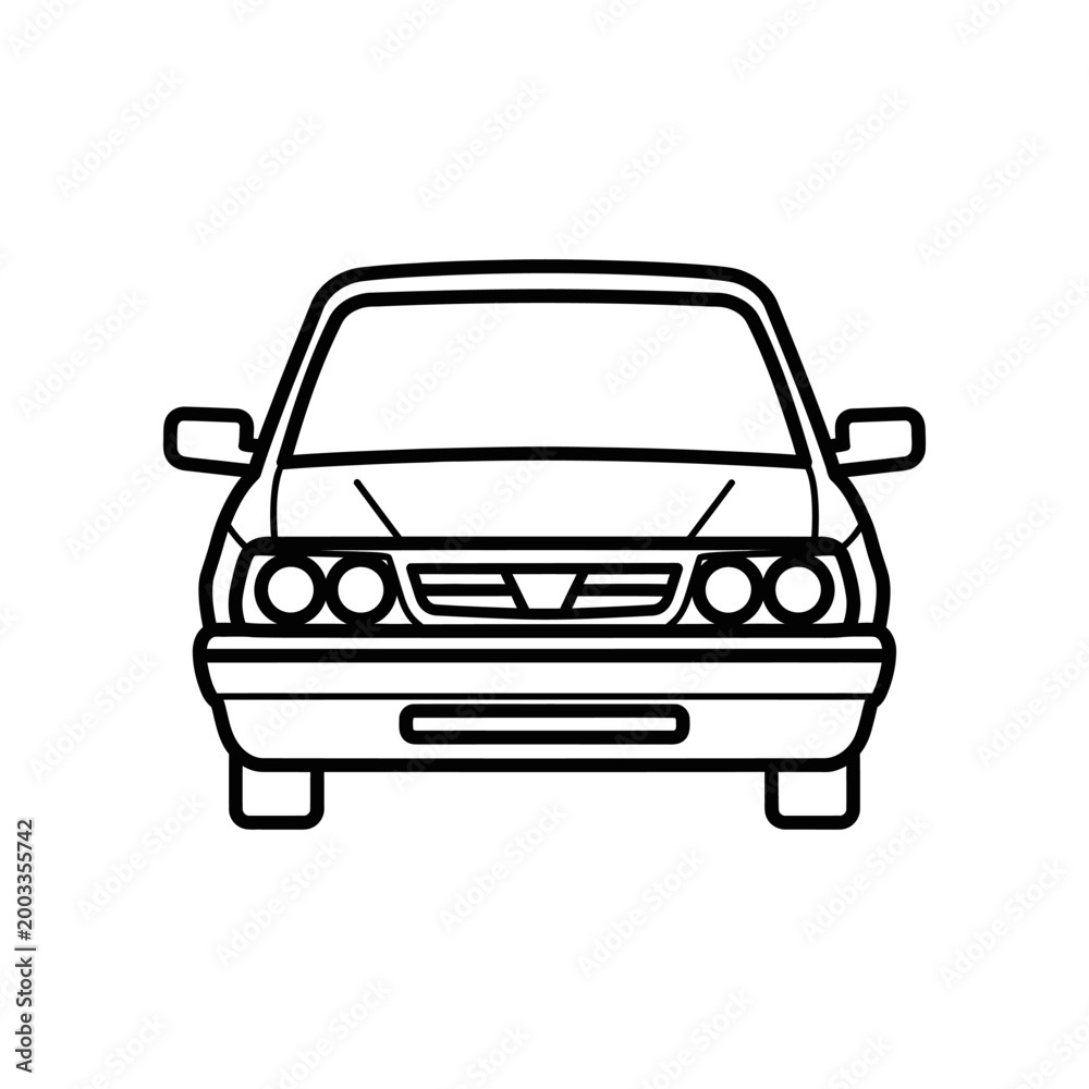 Fototapeta premium Front view vintage hatchback car illustration isolated white background