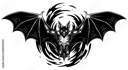 Bild auf Leinwand Black bat with extended wings