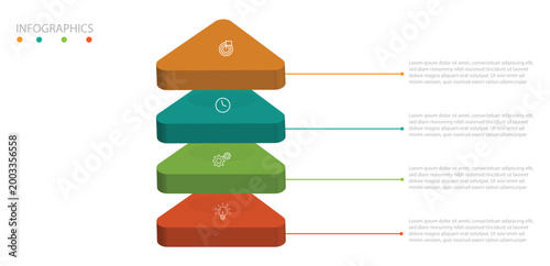 3d triangle layers business infographic template with 4 steps. Can be used for business strategy, presentation, diagram chart, triangle graph presentation. 