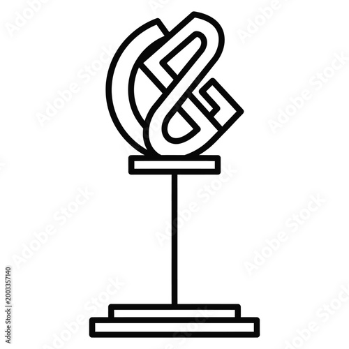 Abstract art sculpture on a pedestal outline vector illustration, modern exhibit artwork, gallery centerpiece design.