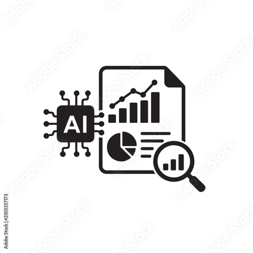 AI Data Analysis Icon – Digital Analytics, Charts, Machine Learning & Data Visualization Symbol