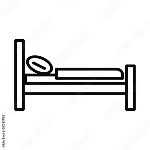 Single bed outline icon illustration, bedroom furniture drawing, comfortable sleeping place for one person symbol.