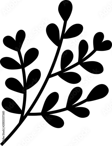 Minimalist Black Silhouette Leafy Branch Illustration