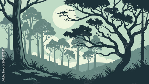 Atmospheric Forest Landscapes and Woodland Silhouettes Background