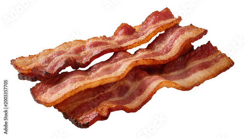 Canvastavla Isolated crispy fried bacon slices, perfectly cooked and stacked, delicious brea