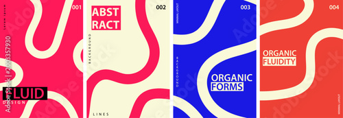 Abstract Fluid Background Collection with Organic Wavy Lines and Minimalist Layouts, Vibrant Vector Illustration Set Featuring Pink Blue Red and Cream Colors for Modern Web Design and Media