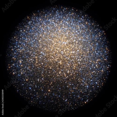 Densely Packed Star Cluster with Blue and Gold Hues on Black Background