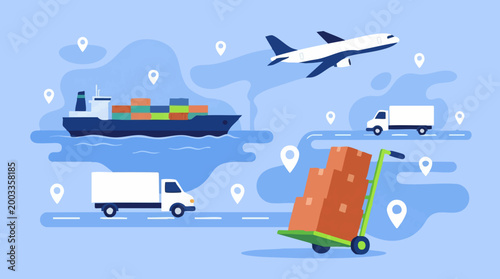 Global logistics and delivery services with various transport modes