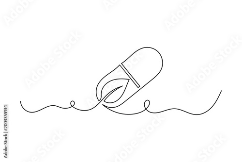 Capsule pill minimalist line drawing for pharmaceutical and herbal supplements