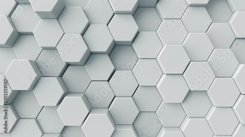 Hexagonal tile pattern, three-dimensional honeycomb structure with light gray texture and shadows