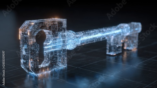 Digital Glowing Key Representing Data Security and Access on a Dark Tech Background