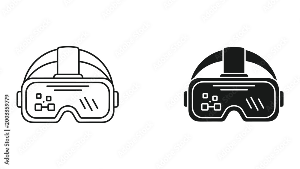 Obraz premium Vector illustration of virtual reality goggles in line and solid styles for digital and gaming concepts