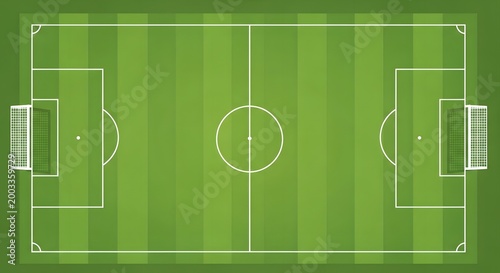 Soccer field with white lines and goals on green grass pitch