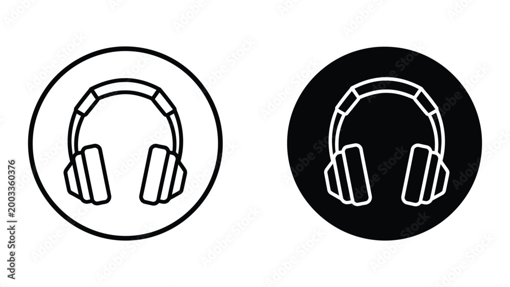 Obraz premium Minimal headphones icon in black and white circular frame