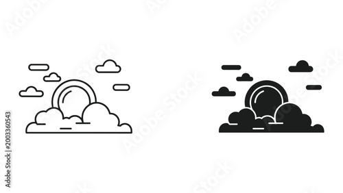 Obraz na plátně Vector illustration of sun behind clouds with rainbow and various cloud formatio