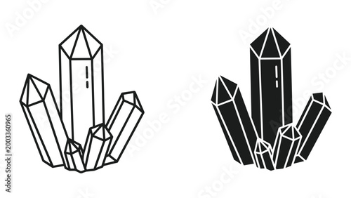 Tableau sur toile Vector illustration of crystal clusters in black and white on white background