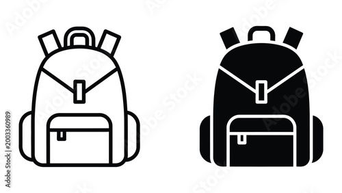 Black and white backpack icon with straps