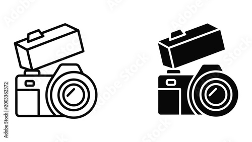 Camera with lens cap and flash accessory set