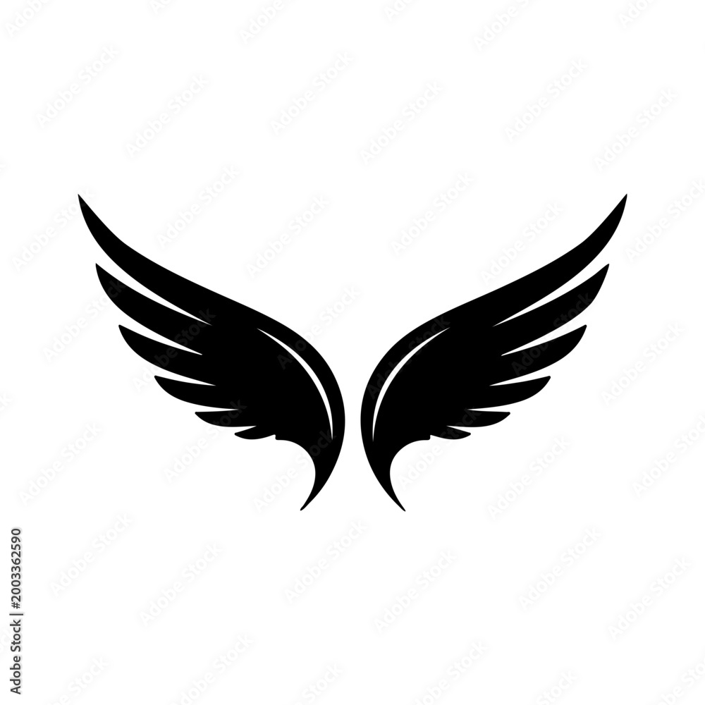 Fototapeta premium Abstract logo with symmetrical curved wings and narrow pointed tips Vector illustration