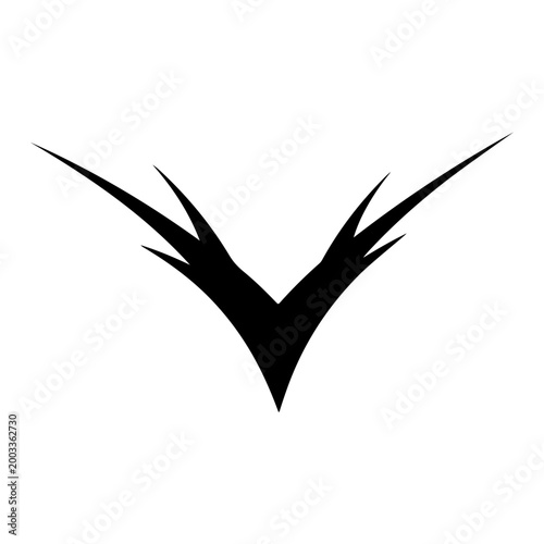 Abstract sharp symbol with curved spikes forming a dynamic wide V Vector illustration