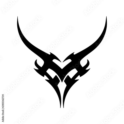 Abstract sharp tribal symbol with symmetrical horn curves in V shape Vector illustration