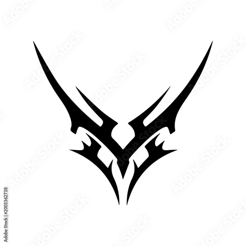 Abstract sharp tribal symbol with horn like curves forming V shape Vector illustration