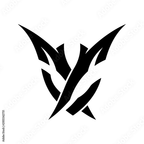 Abstract crest with curved blades and deep negative space on white background Vector illustration