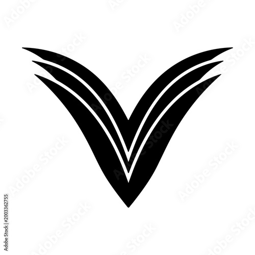 Abstract sharp V emblem with layered curved blades and pointed tips Vector illustration