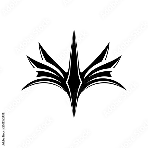 Abstract blade crest with layered tips and mirrored arcs on white background Vector illustration