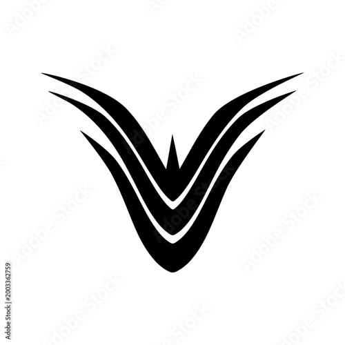 Abstract sharp V emblem with triple layered curved blades and tips Vector illustration