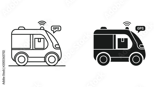 Vector illustration of delivery van with gps navigation system on white background