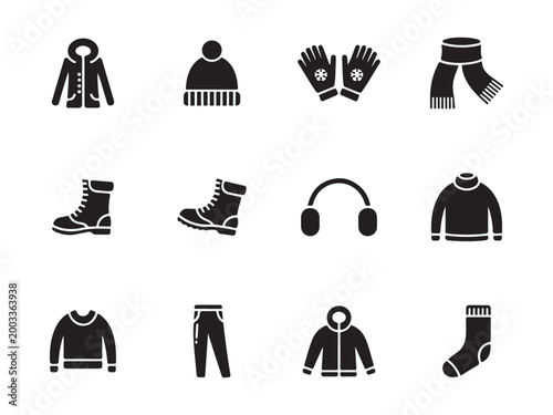 Winter Fashion and Cold Weather Clothing Icons - Seasonal Apparel Vector