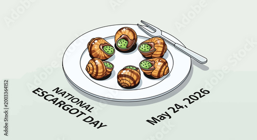 National Escargot Day isometric vector illustration flat design