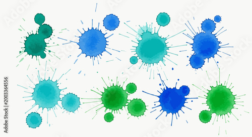 Vibrant blue and green bacteria, microorganism illustrations, scientific vector graphics, medical icons