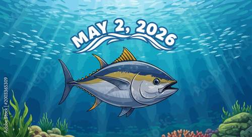 Tuna fish swimming underwater on May 2, 2026 vector illustration