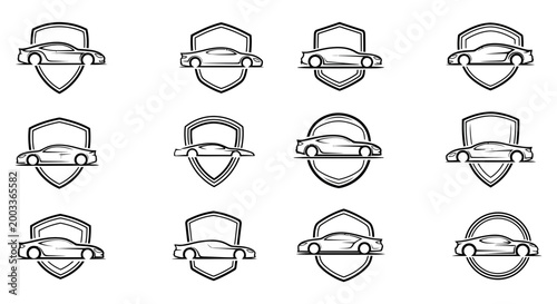 Various shield icons with different types of protective gear and masks