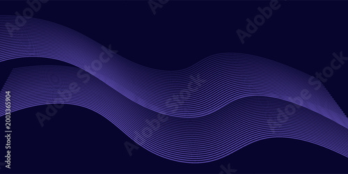 Dark abstract background with glowing wave. Shiny moving lines design element. Modern purple blue gradient flowing wave lines. Futuristic technology concept. Vector illustration
