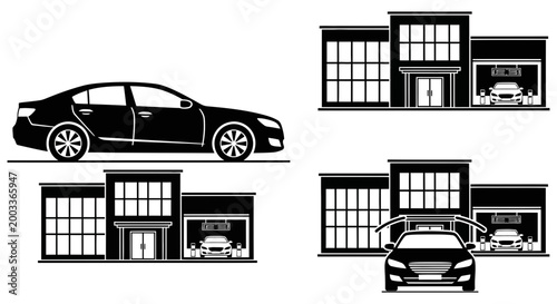 Clean vector illustration of a sleek modern car and a versatile automobile dealership graphic design.