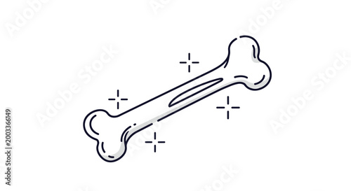 Clean white cartoon bone with a polished surface and small sparkles, commonly used as a symbol for dog treats, anatomy, or paleontology.