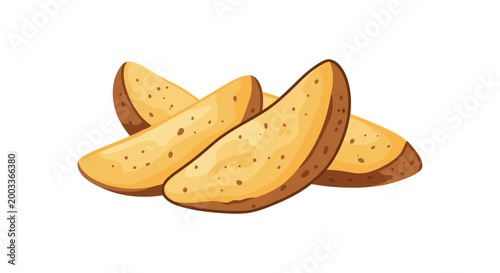 Pile of golden brown fried potato wedges with visible skin and seasoning, representing delicious fast food, appetizers, or side dishes.