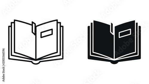 Open book icon with white and black color variation