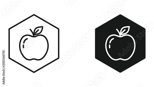 Minimal apple icon in hexagon with two style variations