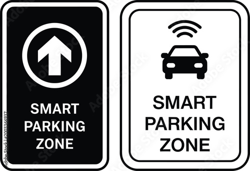 Smart parking zone signs directional arrow and connected car