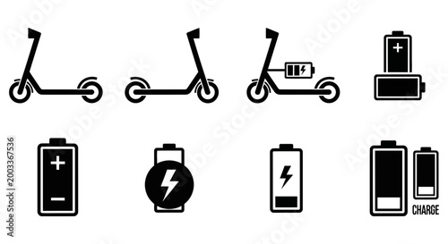 Electric scooter battery charge level icons and battery symbols