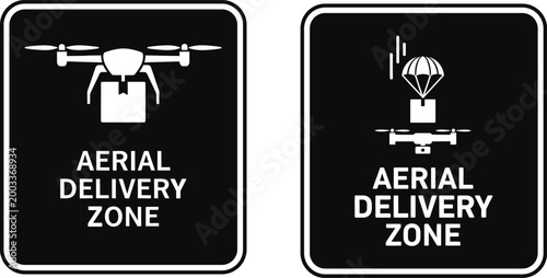 Aerial delivery zone signs drone and parachute package delivery