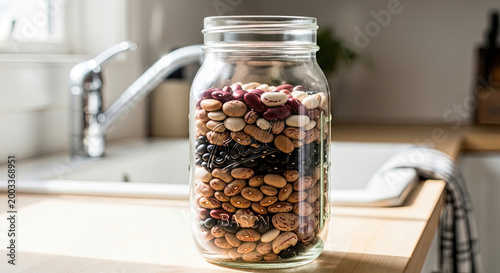 Reused jar with dry beans