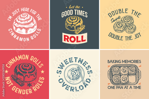 Vintage Cinnamon Rolls Illustration Bundle with Funny Baking Quotes and Sayings
