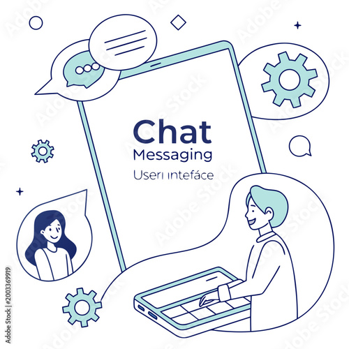 Chat messaging user interface on a computer and smartphone laptop