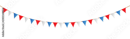 Red, White, and Blue Triangle Bunting Flags Hanging on Rope
